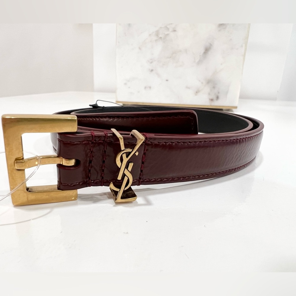 Saint Laurent Cassandre Thin Belt With Square Buckle In Shiny Leather - Picture 5 of 13